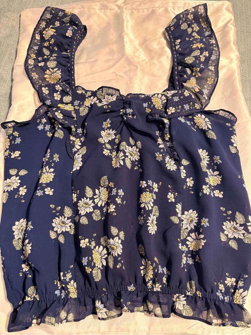 Max Studio Navy Blue Floral Ruffle Camisole